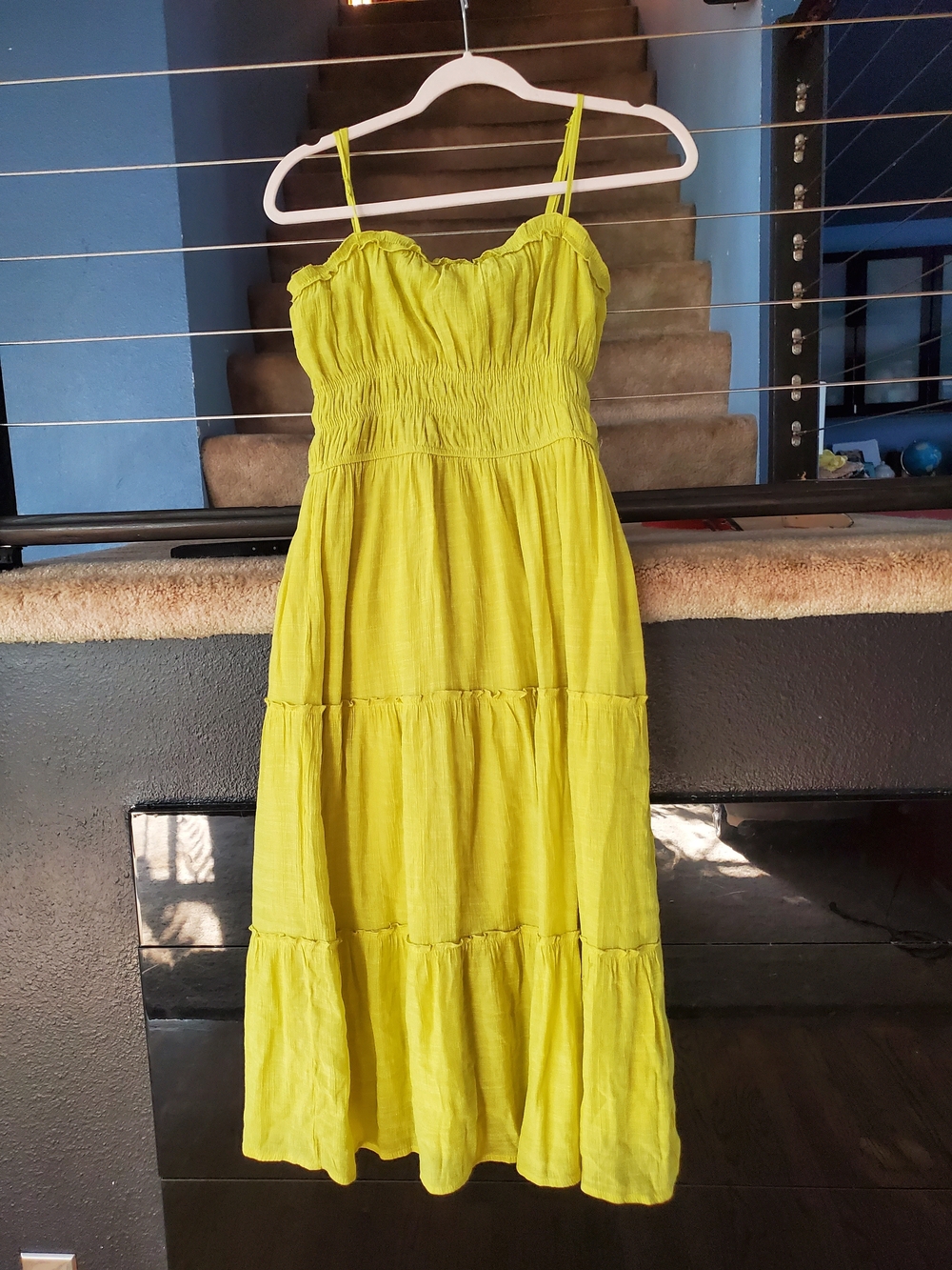 Trixxi Lime Green Smocked Tiered Spaghetti Strap Maxi Dress